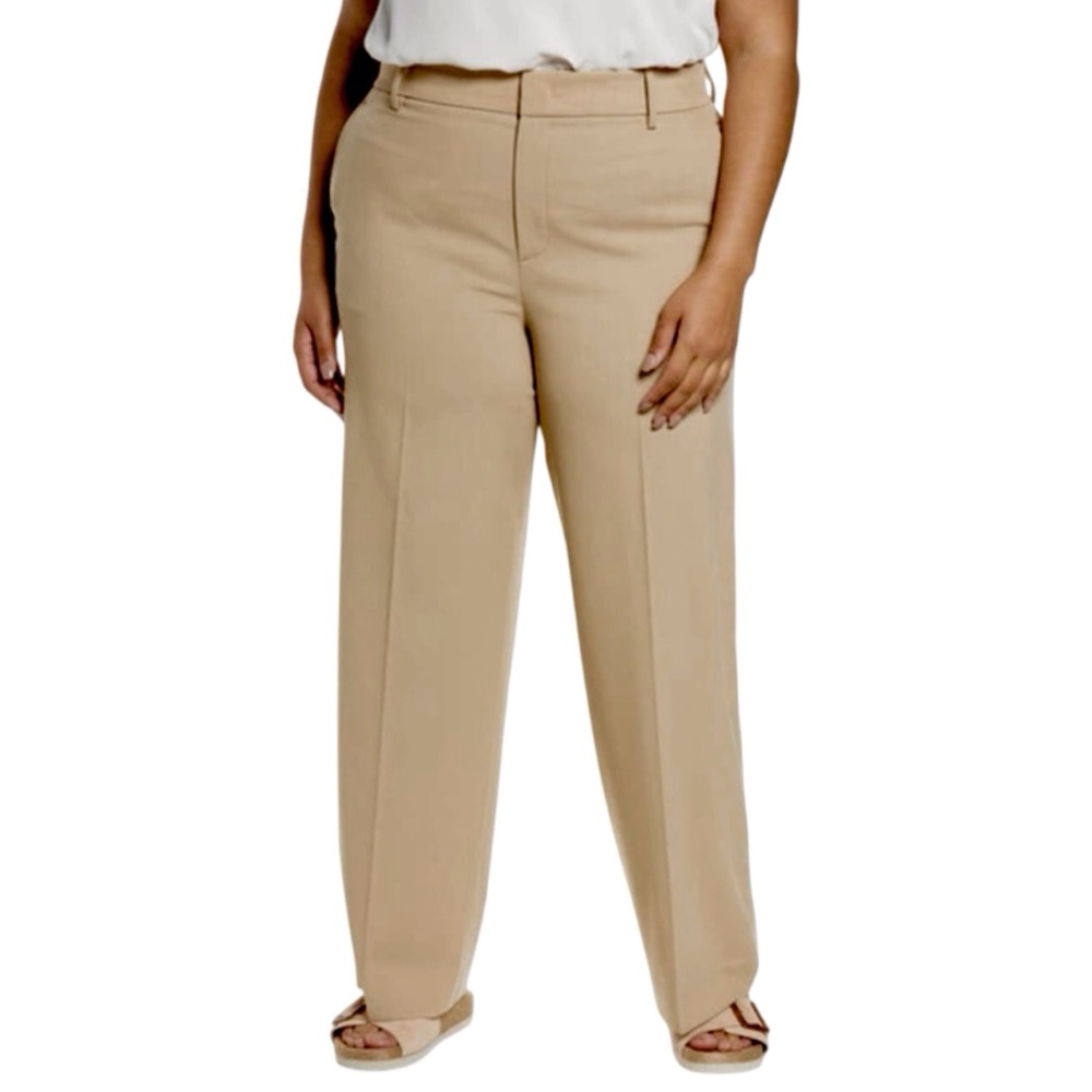 VINCE Straight Leg Wool Blend Trousers Tan Flat Front Pants Size 20